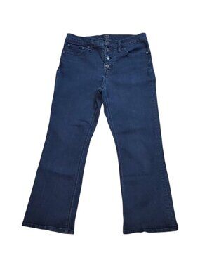 J. CREW Flare Jeans High-Rise Crop Button Fly Dark Blue